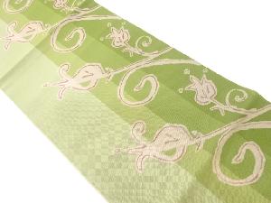  紗 縞に唐草模様織出し名古屋帯